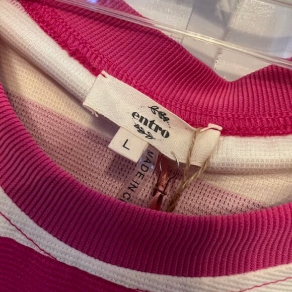 Entro Dress Womens Pink White Stripe Sleeveless Mini Dress Pockets, Large, NEW - Picture 2 of 8